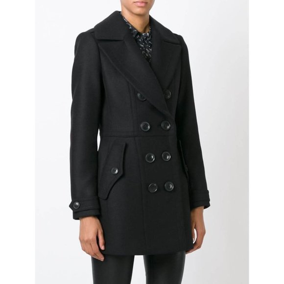 Never Worn Auth Burberry navy blue wool peacoat check lining Size UK 8 US 6 $3K - Picture 1 of 12